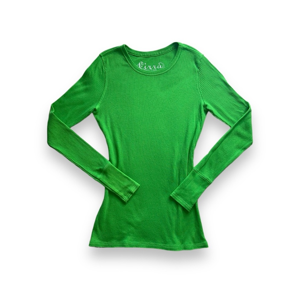 Kirra PacSun Lime Green Ribbed Long Sleeve Tee Y2K Cotton Blend Top, Size M - Picture 1 of 8